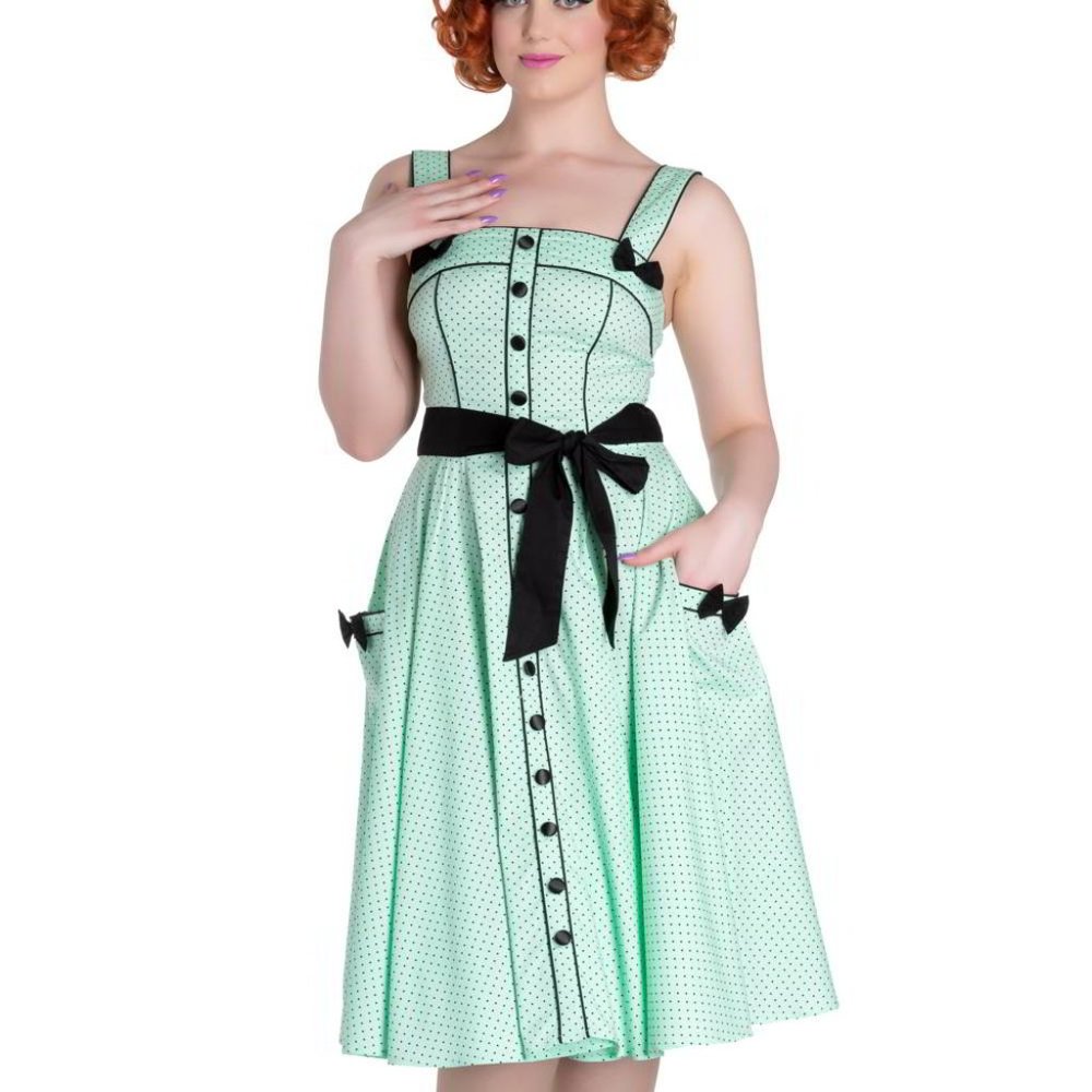 Hell Bunny— Lot of 4 Martie Polka Dot dresses— size L— mint, blue, black, red